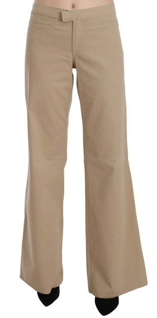 Beige Mid Waist Flared Luxury Trousers - Luxury for You