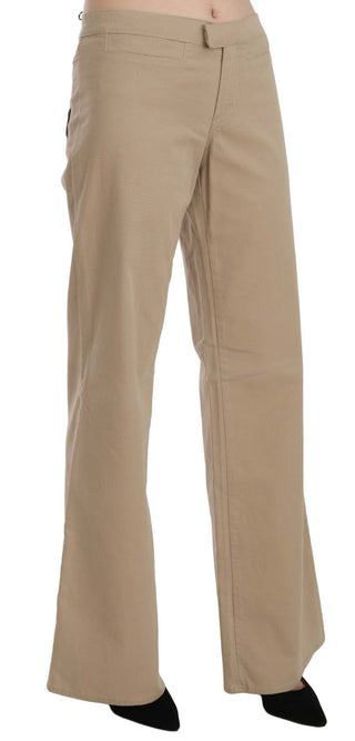 Beige Mid Waist Flared Luxury Trousers - Luxury for You