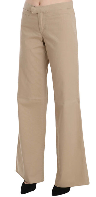 Beige Mid Waist Flared Luxury Trousers - Luxury for You