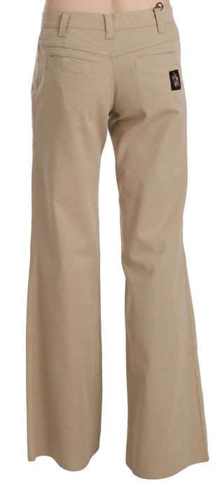 Beige Mid Waist Flared Luxury Trousers - Luxury for You