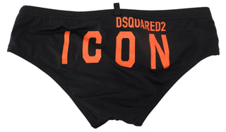 Elegant Black Swim Briefs With Orange Logo