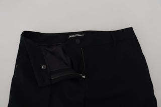 Elegant Black Wool-silk Blend Trousers