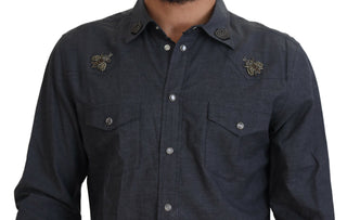 Elegant Slim-fit Blue Denim Casual Shirt