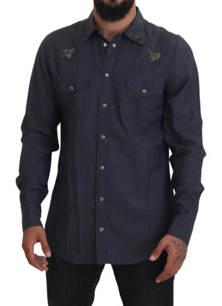 Elegant Slim-fit Blue Denim Casual Shirt