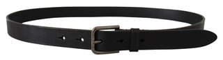 Elegant Black Leather Belt With Metal Buckle