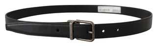 Elegant Black Leather Belt With Metal Buckle