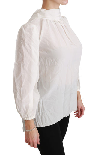 Elegant White Silk Turtle Neck Blouse - Luxury for You