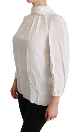 Elegant White Silk Turtle Neck Blouse - Luxury for You