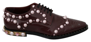 Elegant Bordeaux Lace-up Flats With Pearls And Crystals - Luxury for You