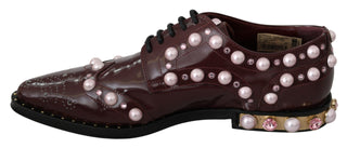 Elegant Bordeaux Lace-up Flats With Pearls And Crystals - Luxury for You