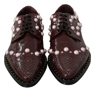 Elegant Bordeaux Lace-up Flats With Pearls And Crystals - Luxury for You