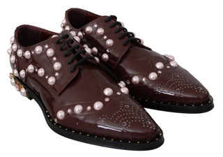 Elegant Bordeaux Lace-up Flats With Pearls And Crystals - Luxury for You