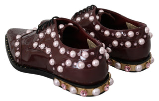 Elegant Bordeaux Lace-up Flats With Pearls And Crystals - Luxury for You