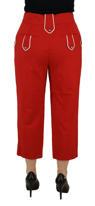 Elegant Red High-waist Cropped Pants