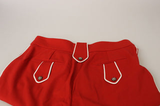 Elegant Red High-waist Cropped Pants