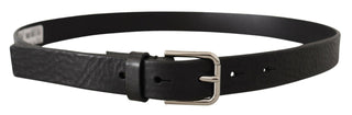 Elegant Black Leather Belt With Metal Buckle