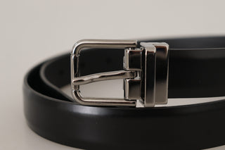 Elegant Black Leather Belt With Metal Buckle