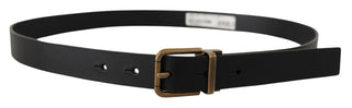 Elegant Black Leather Belt With Vintage Buckle