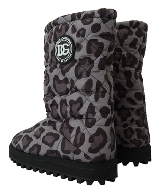 Elegant Gray Leopard Mid Calf Boots