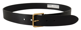 Elegant Black Leather Belt With Gold-tone Buckle