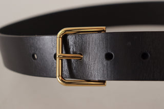 Elegant Black Leather Belt With Gold-tone Buckle