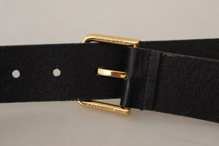 Elegant Black Leather Belt With Gold-tone Buckle