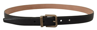 Elegant Black Leather Belt With Vintage Metal Buckle