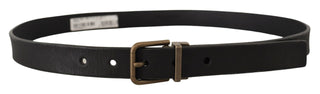 Elegant Black Leather Belt With Vintage Metal Buckle