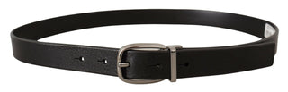 Elegant Black Leather Belt With Metal Buckle