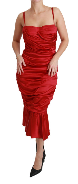 Exquisite Red Silk Fit And Flare Midi Dress - Luxury for You