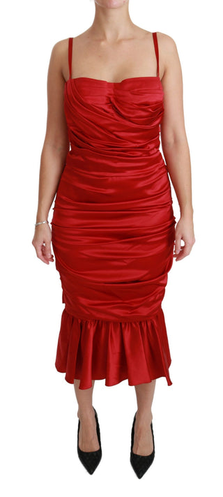 Exquisite Red Silk Fit And Flare Midi Dress - Luxury for You