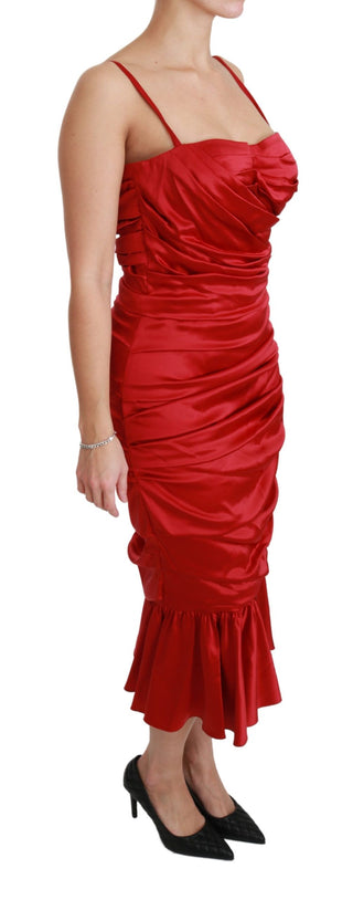 Exquisite Red Silk Fit And Flare Midi Dress - Luxury for You