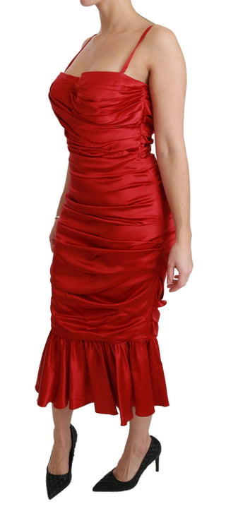 Exquisite Red Silk Fit And Flare Midi Dress - Luxury for You