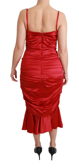 Exquisite Red Silk Fit And Flare Midi Dress - Luxury for You