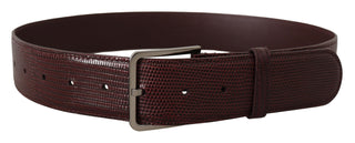 Elegant Maroon Leather Belt With Engraved Buckle