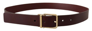 Elegant Maroon Leather Belt With Gold Buckle