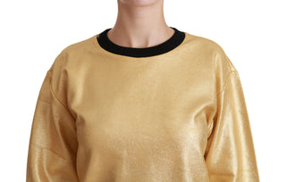 Elegant Gold Crew Neck Cotton Sweater - Luxury for You