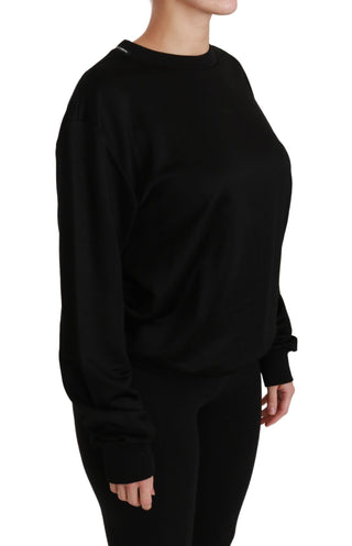 Elegant Black Cotton Crew Neck Pullover Sweater - Luxury for You