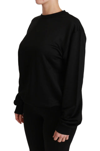 Elegant Black Cotton Crew Neck Pullover Sweater - Luxury for You