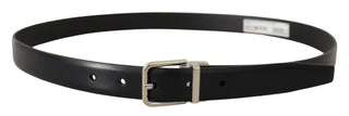 Elegant Black Leather Belt With Metal Buckle