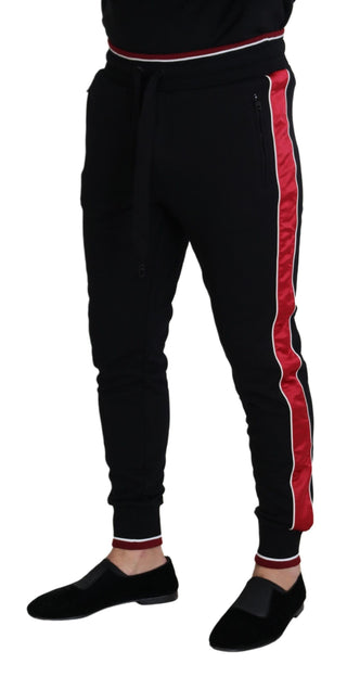 Elegant Black Jogging Sweatpants With Red Detail