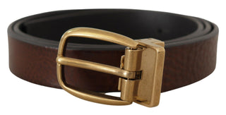 Elegant Brown Leather Belt With Logo Buckle