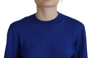 Blue Long Sleeve Crew Neck Casual Sweater