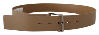 Beige Leather Statement Belt With Silver Buckle