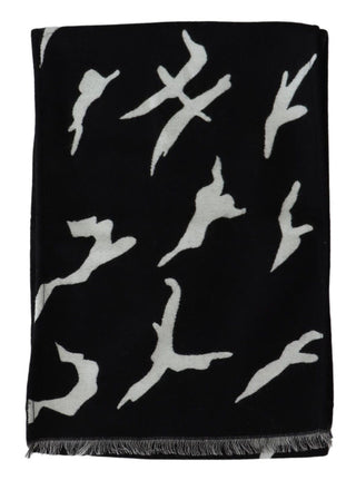 Elegant Unisex Wool-silk Scarf In Black & White