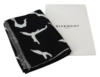 Elegant Unisex Wool-silk Scarf In Black & White