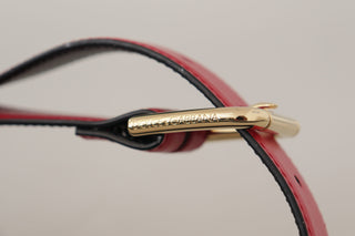 Elegant Red Leather Belt With Gold-tone Buckle