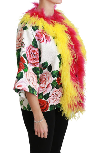 Elegant Floral Cape Jacket With Fur Details - Luxury for You