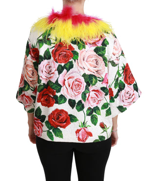 Elegant Floral Cape Jacket With Fur Details - Luxury for You