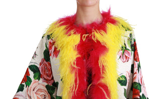 Elegant Floral Cape Jacket With Fur Details - Luxury for You